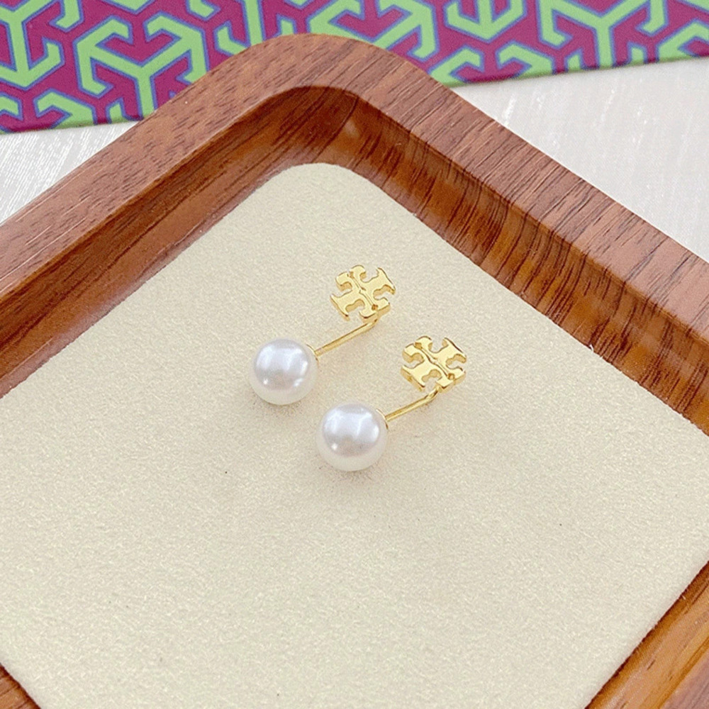 Tory Burch Faux Pearl Stud Earrings Gold Plated Copper Pair
